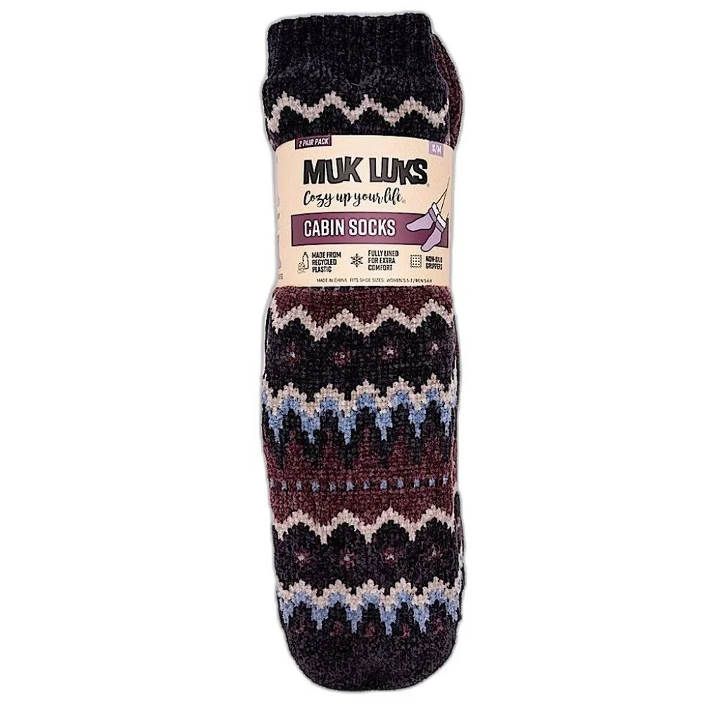 MUK LUKS Women's XL 2 Pack Lined Socks Faux Fur SIZE 8-10 Purple NEW
